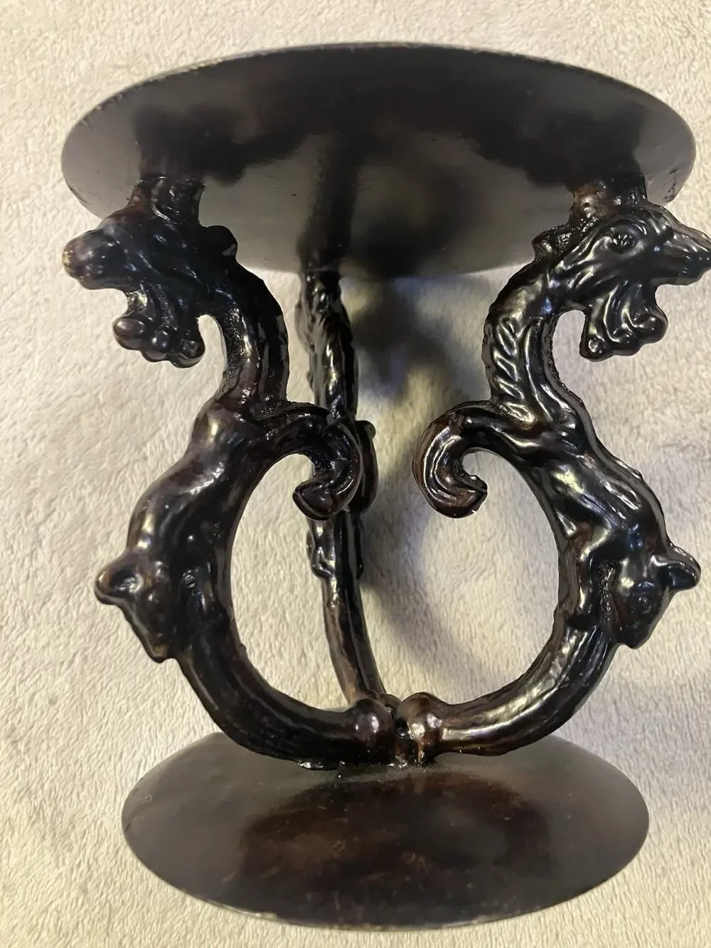 Victorian Style Dragon Candle Holder for Pillar Candle, Round Base, Vintage
